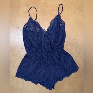 Victoria secret all over Athena Lace Romper Extra Small  Navy Blue Adj Straps